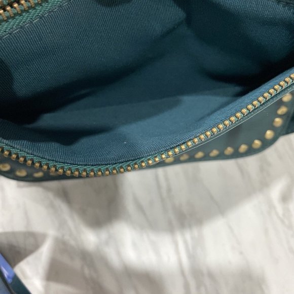 Anthropologie Teal Green Crossbody Bag With Gold Studs - Picture 13 of 14